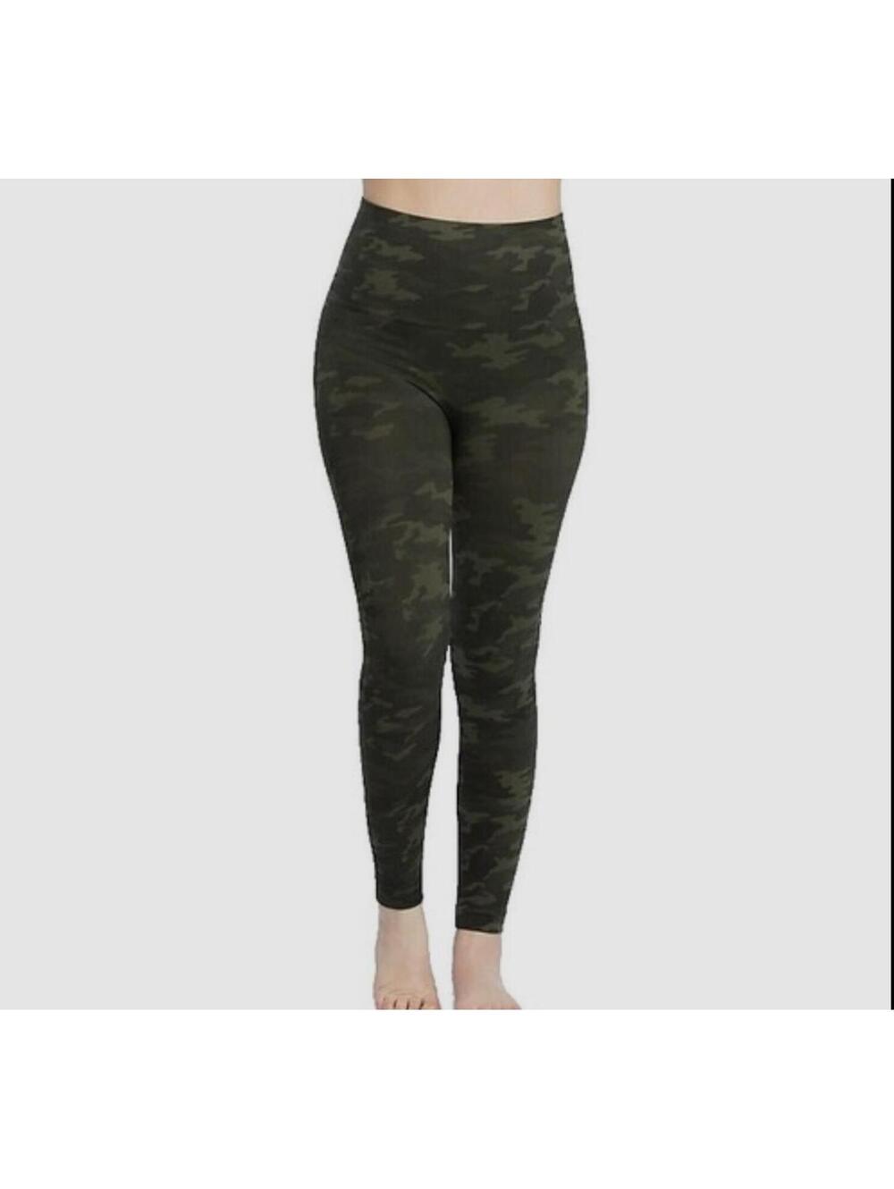 Spanx Look At Me Now Green Camo Leggings Women's LARGE 25" Inseam Seamless